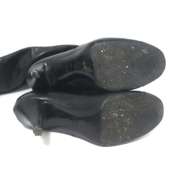 Chanel CC Chain-Trim Cap Toe Knee High Boots Black Leather Size 36.5 - Picture 14 of 15